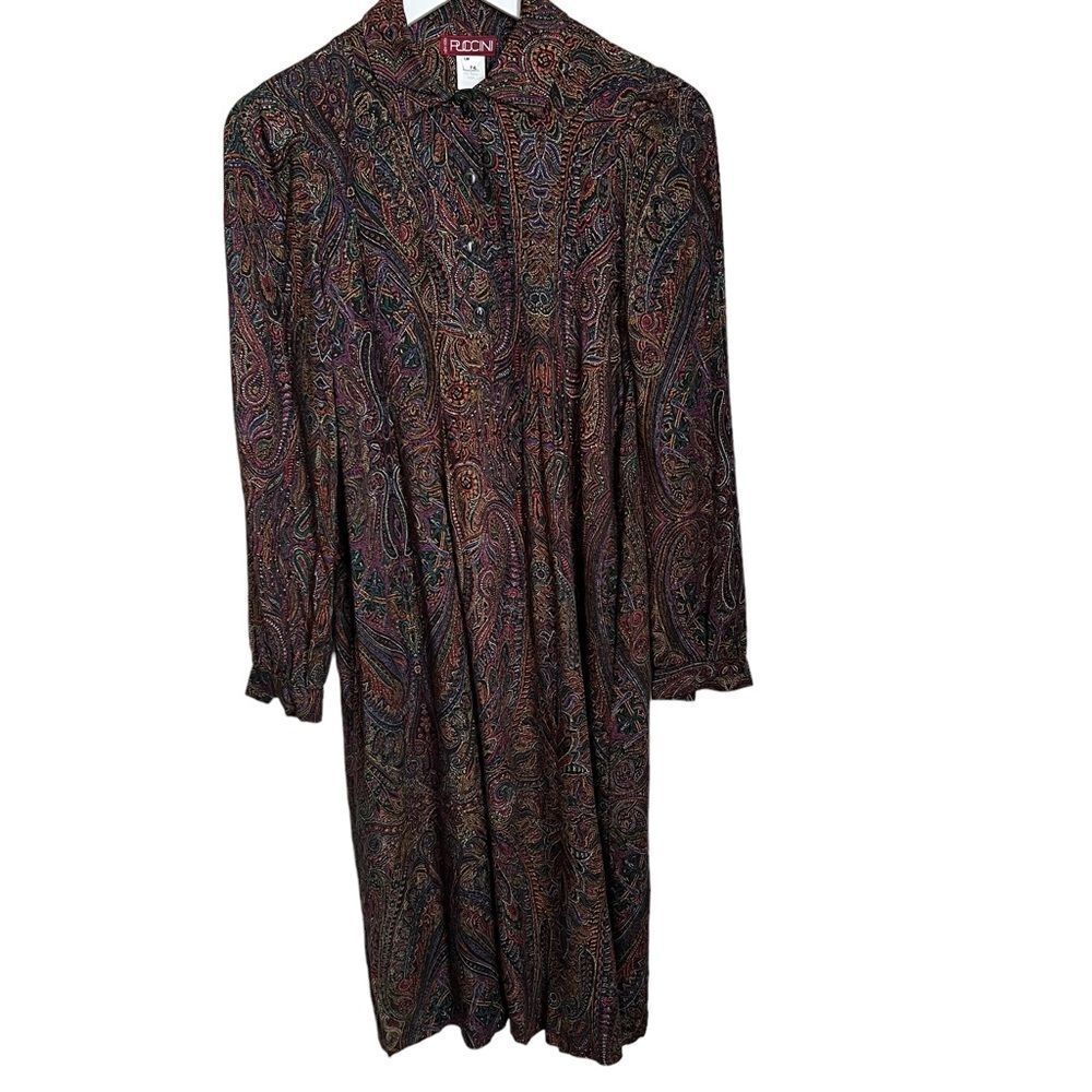 Vintage 70's Puccini Paisley Button Front Dress size Small Long Sleeve Prairie